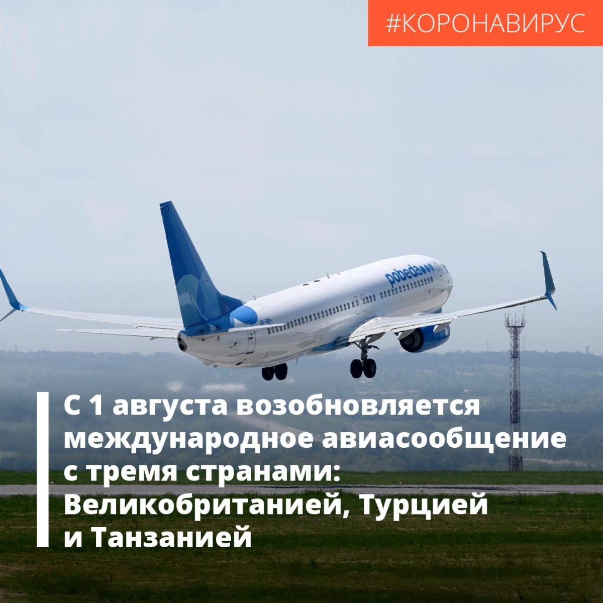 Россия с 1 августа возобновляет международное авиасообщение 