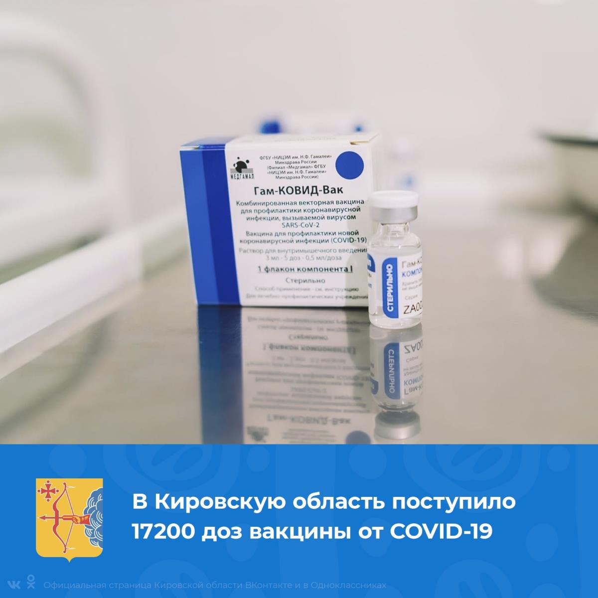В область поступило 17 200 доз вакцины от COVID-19